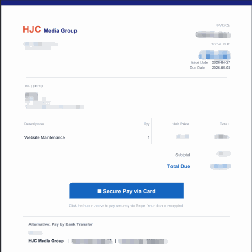 Auto Invoicer — Stripe payment page
